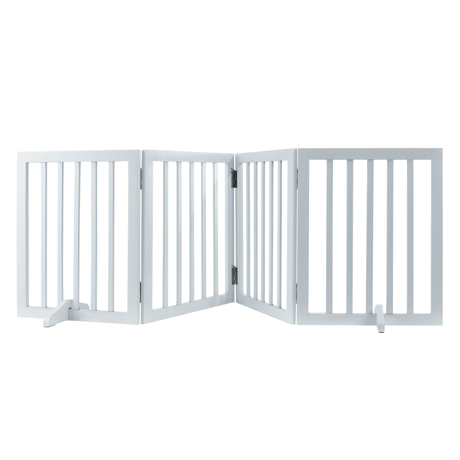 Foldable Freestanding Dog Gate White 4 Panels For Pet Safety_voghion.com